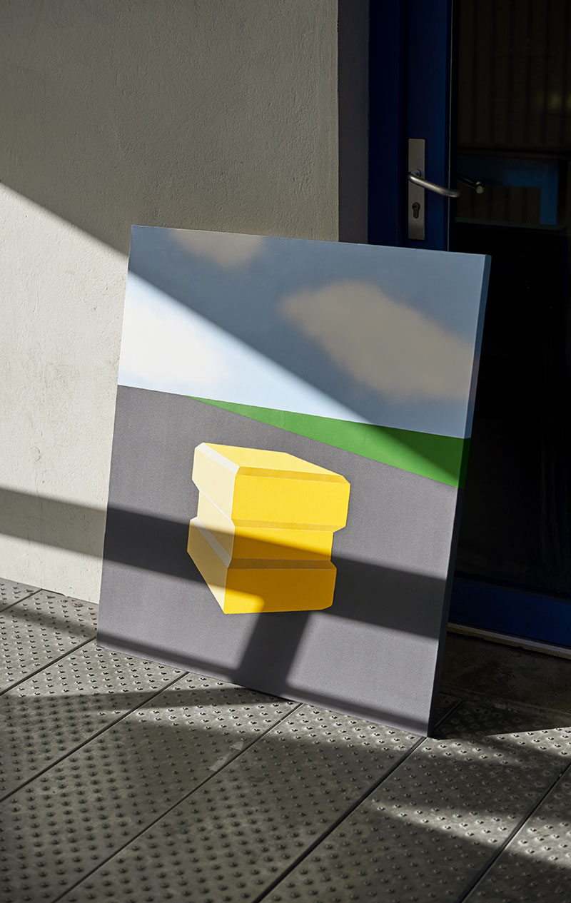 *Blockhaus #2*, Acrylique et aérosol sur toile 88 x 100 cm, 2019