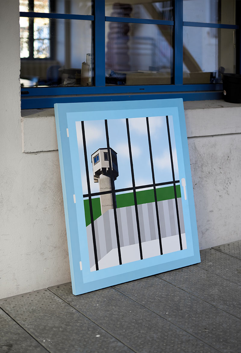 *Fenêtre #1*, Acrylique et aérosol sur toile, 100 x 88 cm , 2019