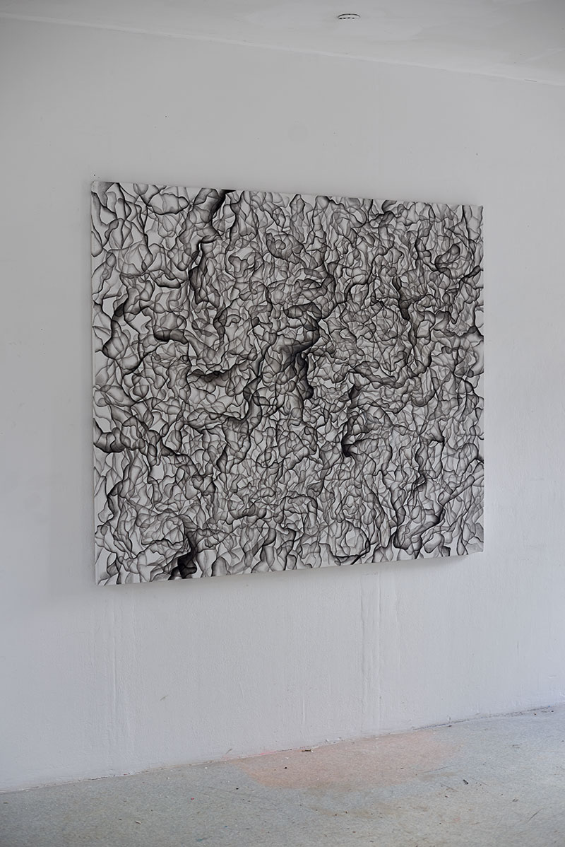 *La grande noire et blanche cabossée*, acrylique sur toile, 154x180 cm, 2018.